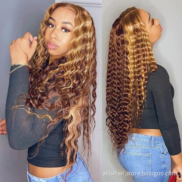 HD Pre plucked Bleached Knots Lace Frontal Wig Human Hair Highlight Color Deep Wave Wig Lace Front HD Frontal Hair Products